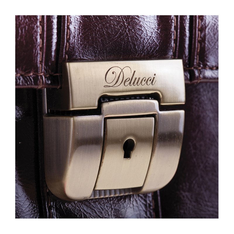 Портфель Delucci «Гиперион» кожа, темный коньяк, 2 отделения, метал. замок, с ремнем