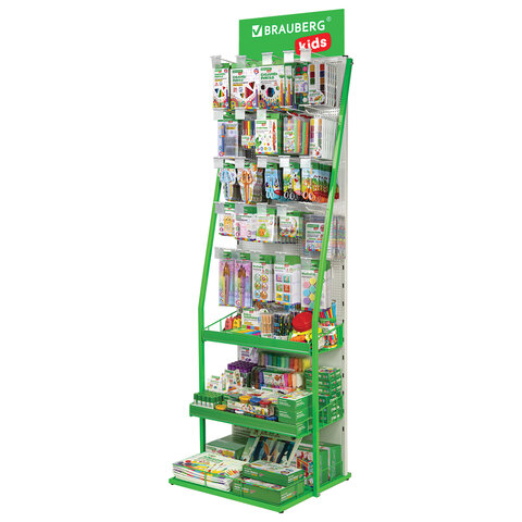 Стойка для размещения товара напольная BRAUBERG KIDS, 205×60x50 см, 25 крючков, 3 полки