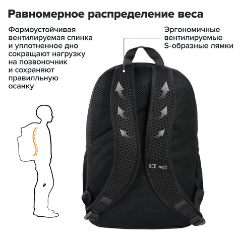 Рюкзак BRAUBERG FASHION CITY универсальный, 2 отделения, Norm, черный, 46×31х15 см