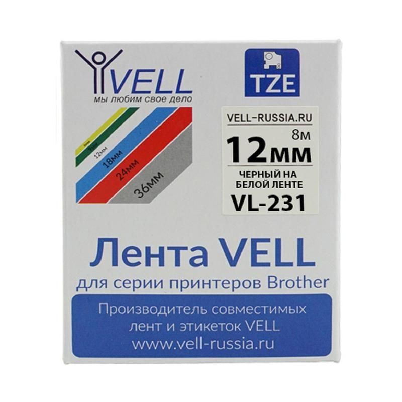 Картридж для принтера этикеток Vell VL-231 (12 мм x 8 м, цвет ленты белый, шрифт черный)