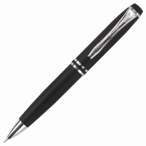 Набор ручек подарочных BRAUBERG Duetto, СИНИЕ, 2 шт: шариковая, перьевая, черный с хромированными деталями