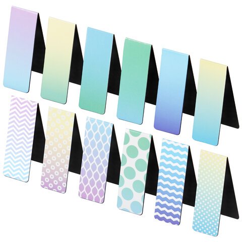 Закладки для книг МАГНИТНЫЕ, «GRADIENT», набор 12 шт., 60×20 мм, BRAUBERG
