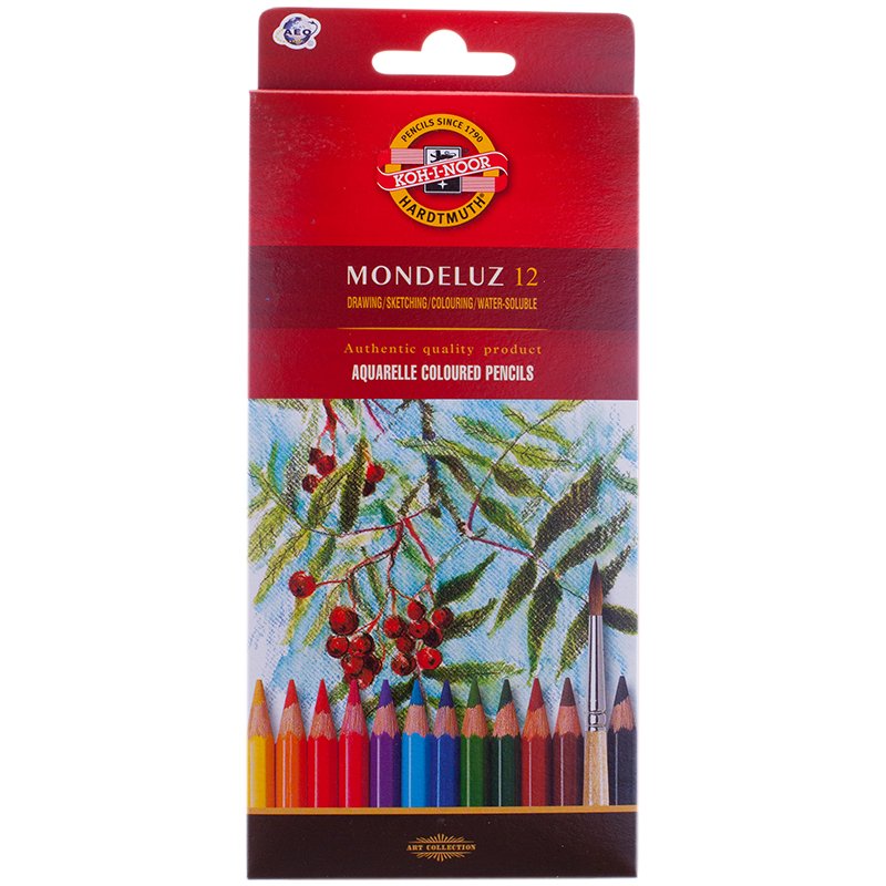 Карандаши цветные акварельные художественные KOH-I-NOOR «Mondeluz», 12 цветов, 3.8 мм, заточенные, европодвес
