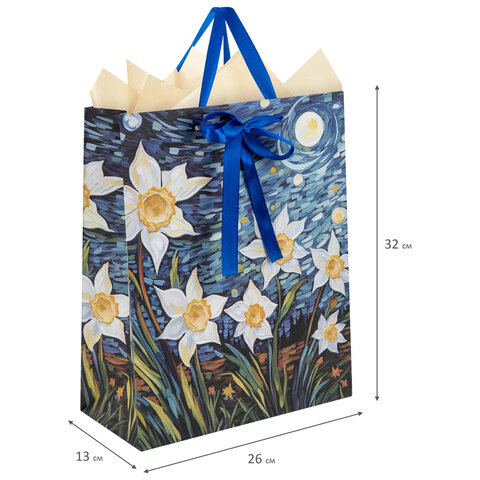 Пакет подарочный (1 штука) 26×13х32 см (L), «3D Flower», с тишью, ЗОЛОТАЯ СКАЗКА