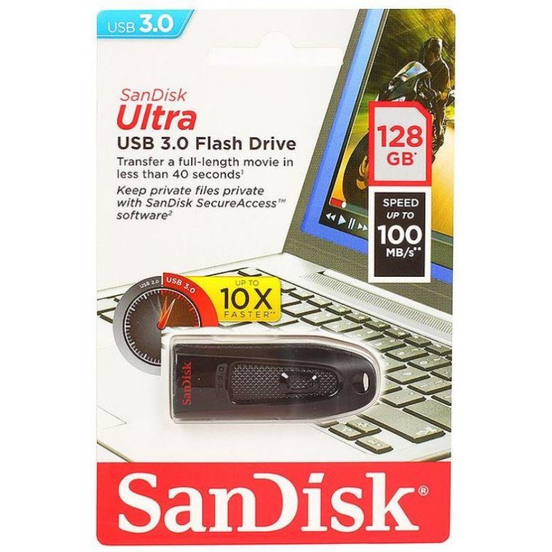 Флэш-диск 128 GB, SANDISK Cruzer Ultra, USB 3.0, черный