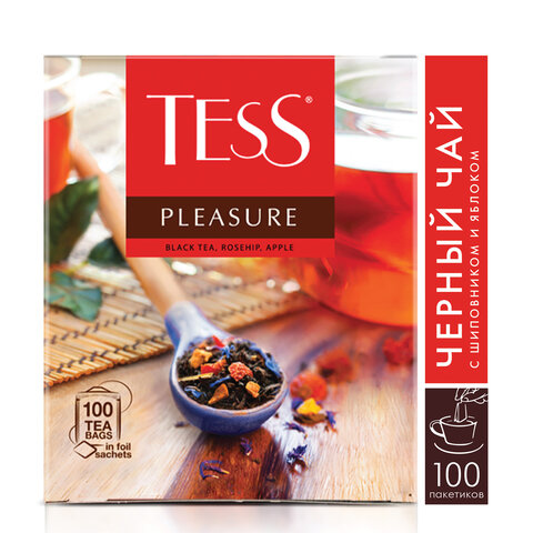 Чай TESS «Pleasure», черный с шиповником и яблоком, 100 пакетиков по 1.5 г