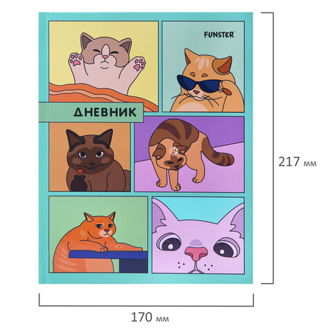 Дневник 5-11 класс 48 л., твердый, FUNSTER (ФАНСТЕР), выборочный лак, с подсказом, «Мемные коты»