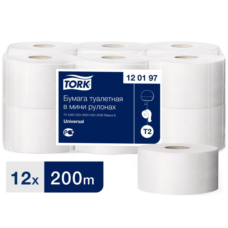 Бумага туалетная в рулонах Tork Universal 1-слойная 12 рулонов по 200 метров (артикул производителя 120197)