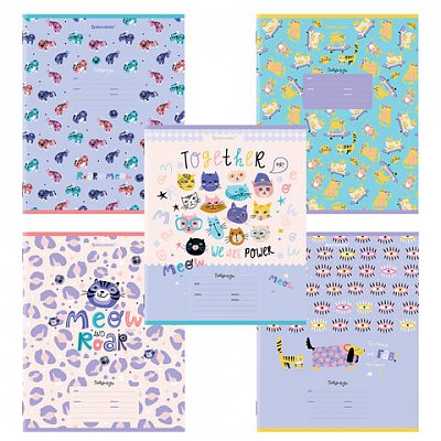 Тетрадь 12 л. BRAUBERG, клетка, обложка картон, «ЗВЕРЯТА»