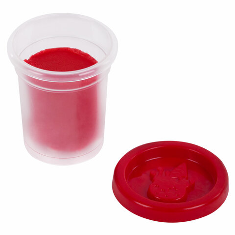 Пластилин-тесто для лепки BRAUBERG KIDS, 4 цвета, 200 г, яркие классические цвета, крышки-штампики