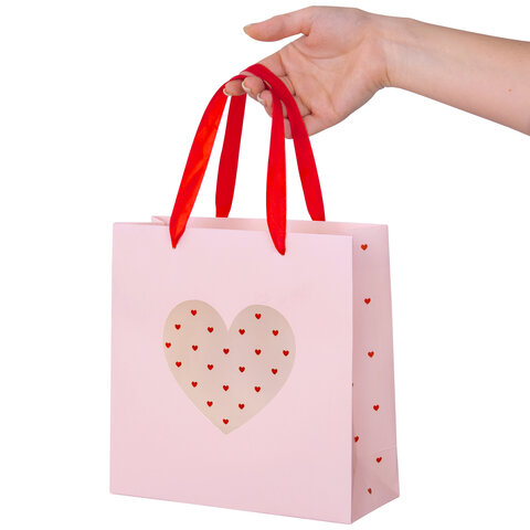 Пакет подарочный 20×20х8 см ЗОЛОТАЯ СКАЗКА «With LOVE», с прозрачным окном, матовая ламинация