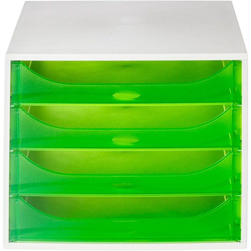 Бокс с выдвижными лотками Attache Selection 4 лотка серый/зеленый (формат А4+)