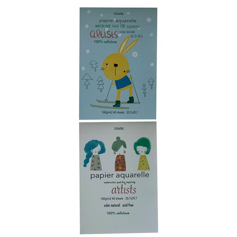 Альбом для рисования акв. Kroyter 40л А4, скл, бл.160г, тв. подл, Art, в асс.64560