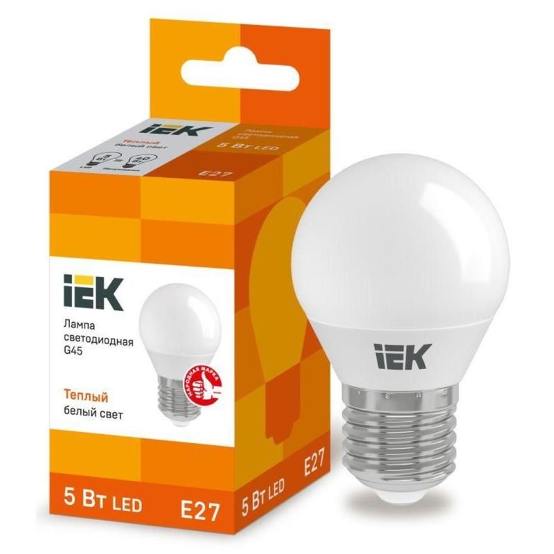 Лампа светодиодная IEK ECO G 5Вт E27 3000К 450Лм 230В LLE-G45-5-230-30-E27