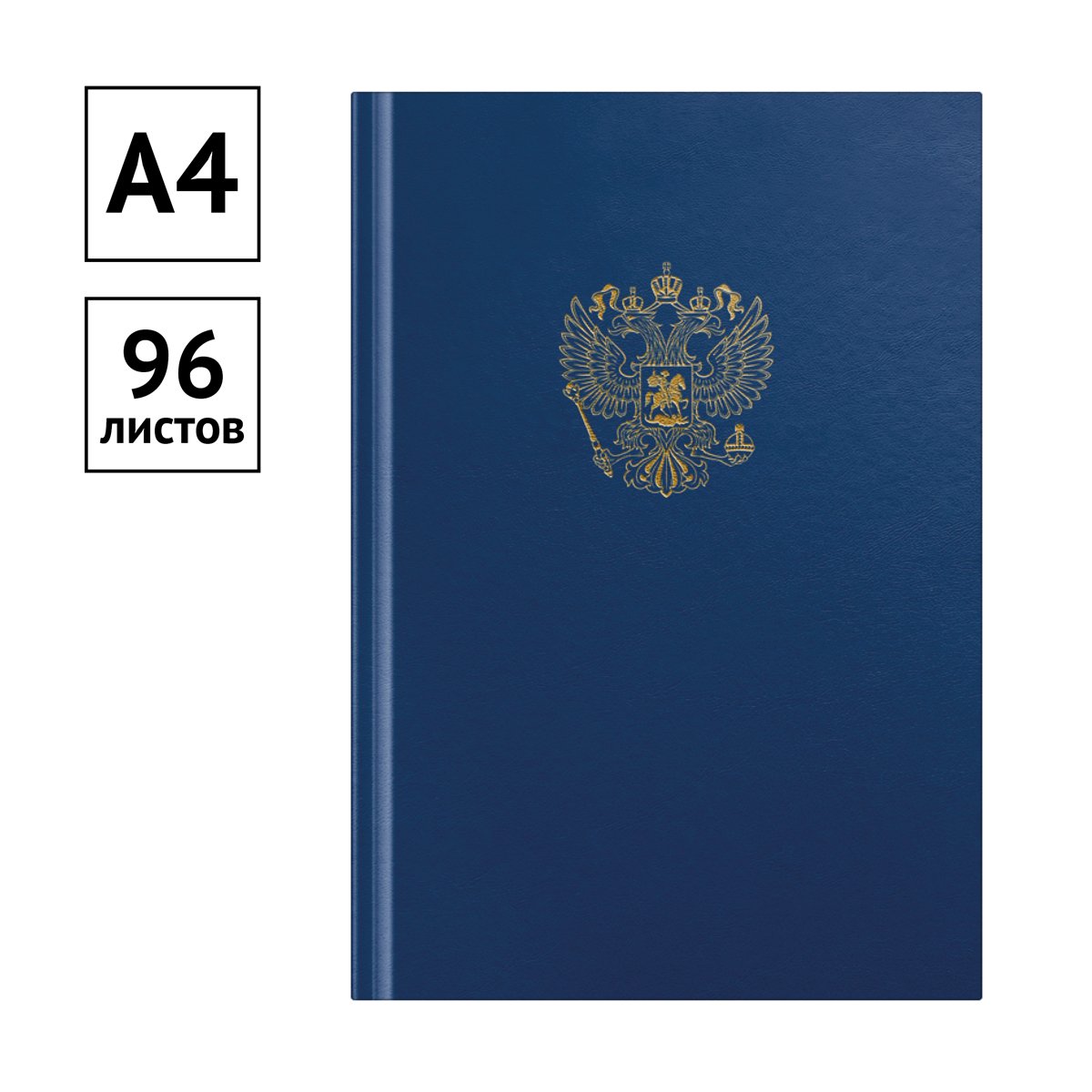 Книга учета OfficeSpace, А4, 96л., клетка, 200×290мм, бумвинил, цвет синий, блок офсетный с гербом