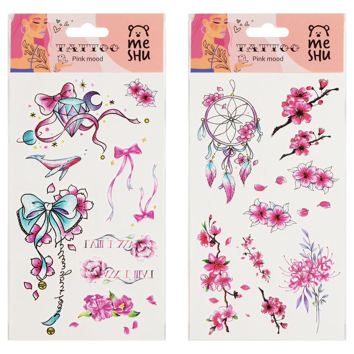 превью Наклейка-тату MESHU «Pink mood», 22×10см, инд. уп., европодвес