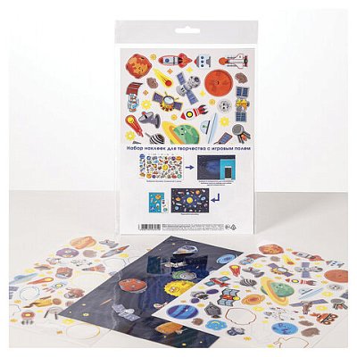 Наклейки бумажные с игровым полем НАБОР, 2л, 184накл, Космическое приключение, HTB, ш/к 65810