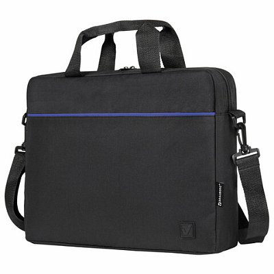 Сумка портфель BRAUBERG PRACTICAL с отделением для ноутбука 15.6", Blue line, черная, 29×40х7 см