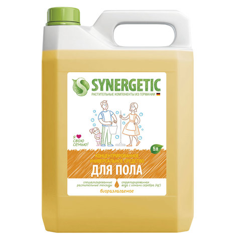 Средство для мытья пола и поверхностей 5 л SYNERGETIC, c дезинфицирующим эффектом, биоразлагаемое