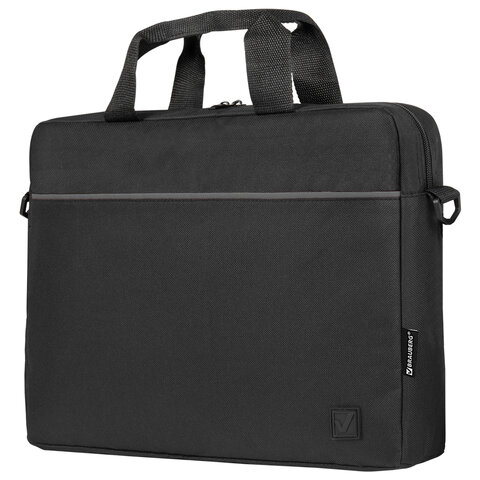 Сумка портфель BRAUBERG PRACTICAL с отделением для ноутбука 15.6", Grey line, черная, 29×40х7 см