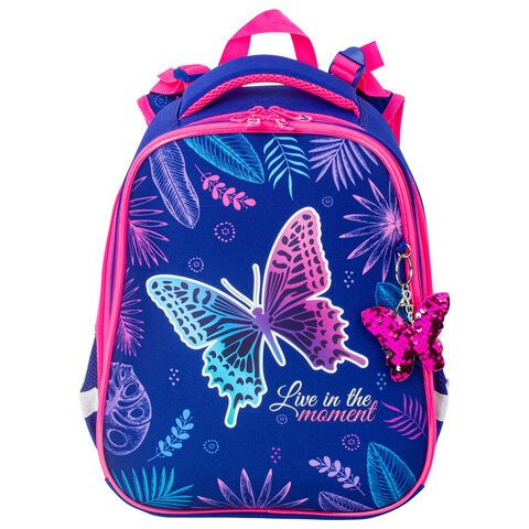 Ранец BRAUBERG PREMIUM2 отделенияс брелкомBeautiful butterfly38×29х16 см229901