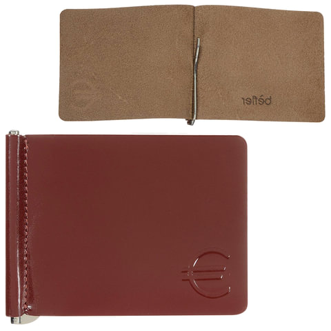 превью Зажим для купюр BEFLER «Classic», натуральная кожа, тисненение, 105×86 мм, коньяк