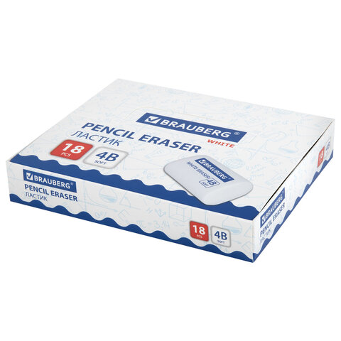 Ластик BRAUBERG «WHITE», 45×28х12 мм, скошенный, белый