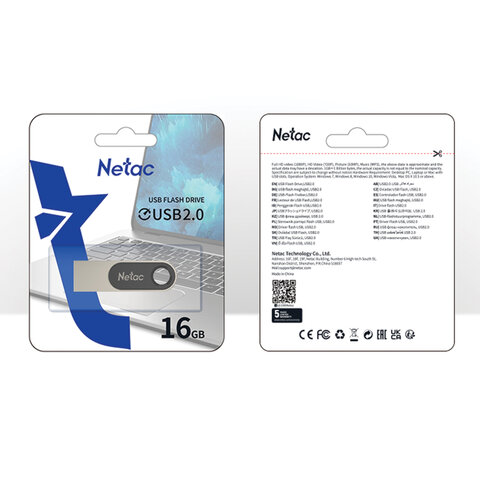 Флеш-диск 16 GB NETAC U278, USB 2.0, металлический корпус, серебристый/черный-20PN