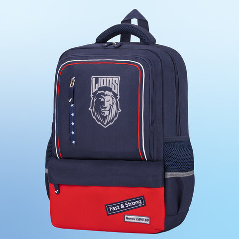 Рюкзак BRAUBERG STAR, «Brave lion», синий, 40×29х13 см