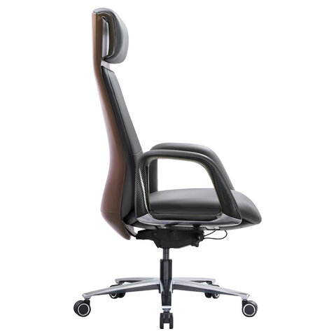 Кресло HAWASAN (ХАВАСАН) PREMIUM EX-820, синхромеханизм, слайдер, экокожа, графит/коричневое