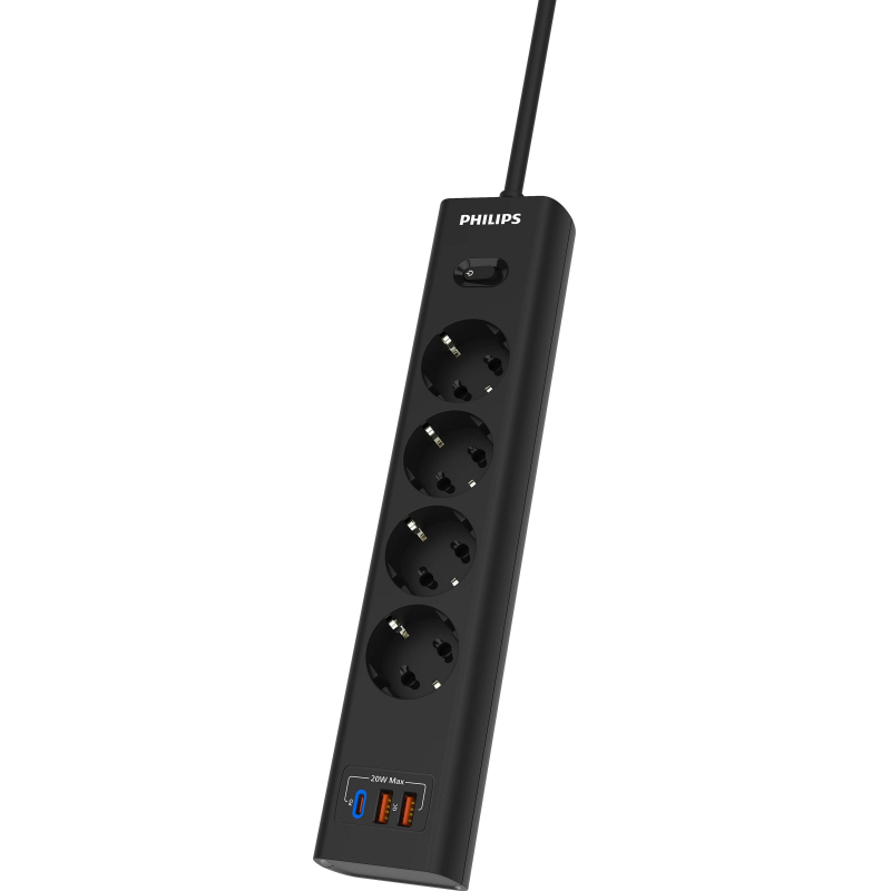 Сетевой фильтр Philips CHP4346BA/51 4р/2м с USB, 10А, черный