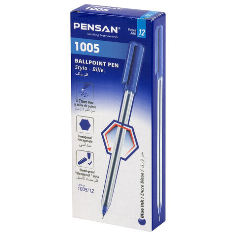 Ручка шариковая масляная PENSAN 1005, СИНЯЯ, корпус прозрачный, узел 0.7 мм, линия письма 0.5 мм