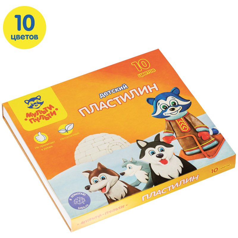 Пластилин Мульти-Пульти «Енот на Аляске», 10 цветов, 150г, со стеком, картон