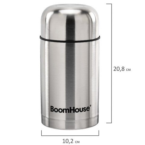 Термос 0.8 л для еды/напитков с широким горлом, BOOMHOUSE (БУМХАУС) WIDE, нержавеющая сталь SUS304, серебристый