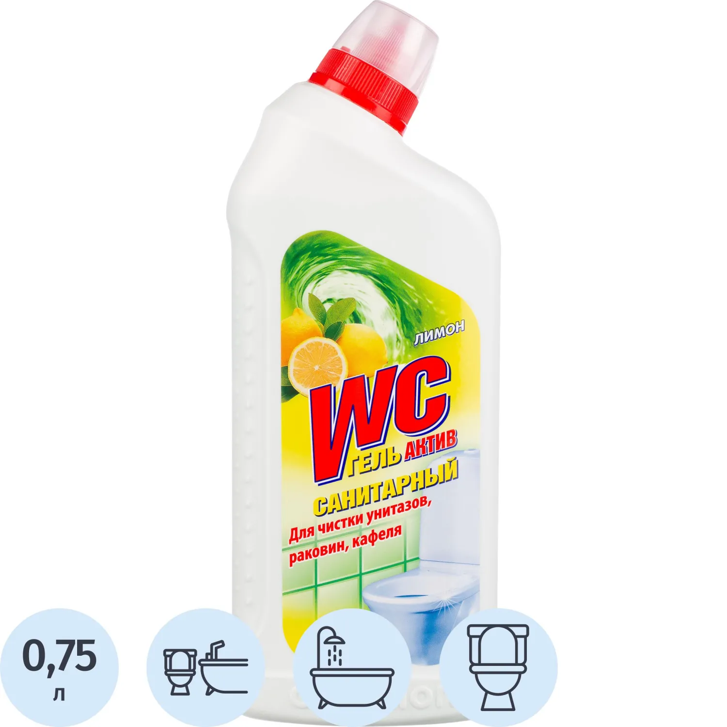 Средство для сантехники чистящее Санитарный WC Гель Актив 0.75 л для уборки туалета и ванной/для чистки ванн и душевых