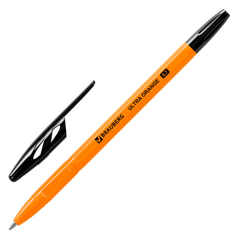 превью Ручка шариковая BRAUBERG «ULTRA ORANGE», ЧЕРНАЯ, узел 0.7 мм, чернила ГЕРМАНИЯ, наконечник ШВЕЙЦАРИЯ