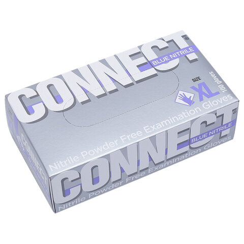 Перчатки смотровые нитриловые CONNECT, голубые, 50 пар (100 штук), размер XL (очень большие)