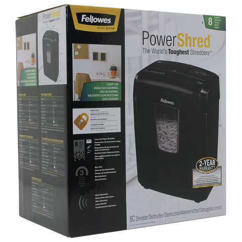 Уничтожитель документов Fellowes Powershred 8C, 4-й уровень секретности объем корзины 14 л