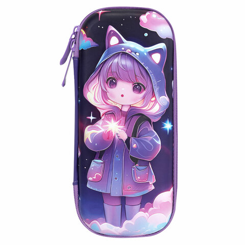 Пенал ЮНЛАНДИЯ, 1 отделение, 1 откидная планка, карман, EVA покрытие soft-touch, 22×10х5 см, «Sky Girl»