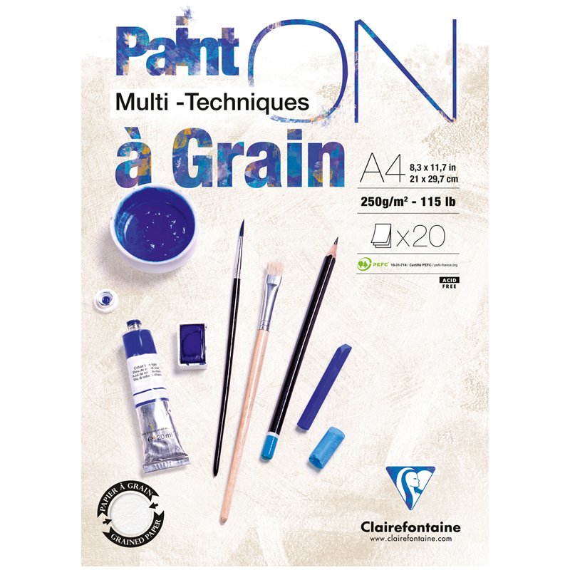 превью Скетчбук - альбом для смешанных техник 20л., А4, на склейке Clairefontaine «Paint'On with grain», 250г/м2, экстра-белый