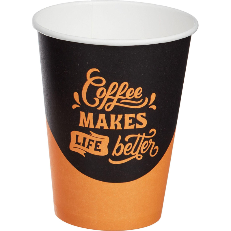Стакан одноразовый бум. 350мл d-90мм Coffee makes (MIX 4 диз) 60 шт/уп