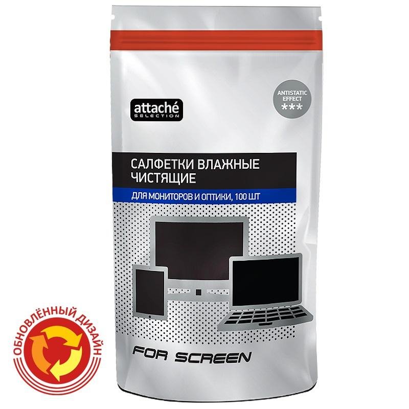Салфетки влажные Attache Selection For Screen для экранов сменный блок для туб (100 штук в упаковке)