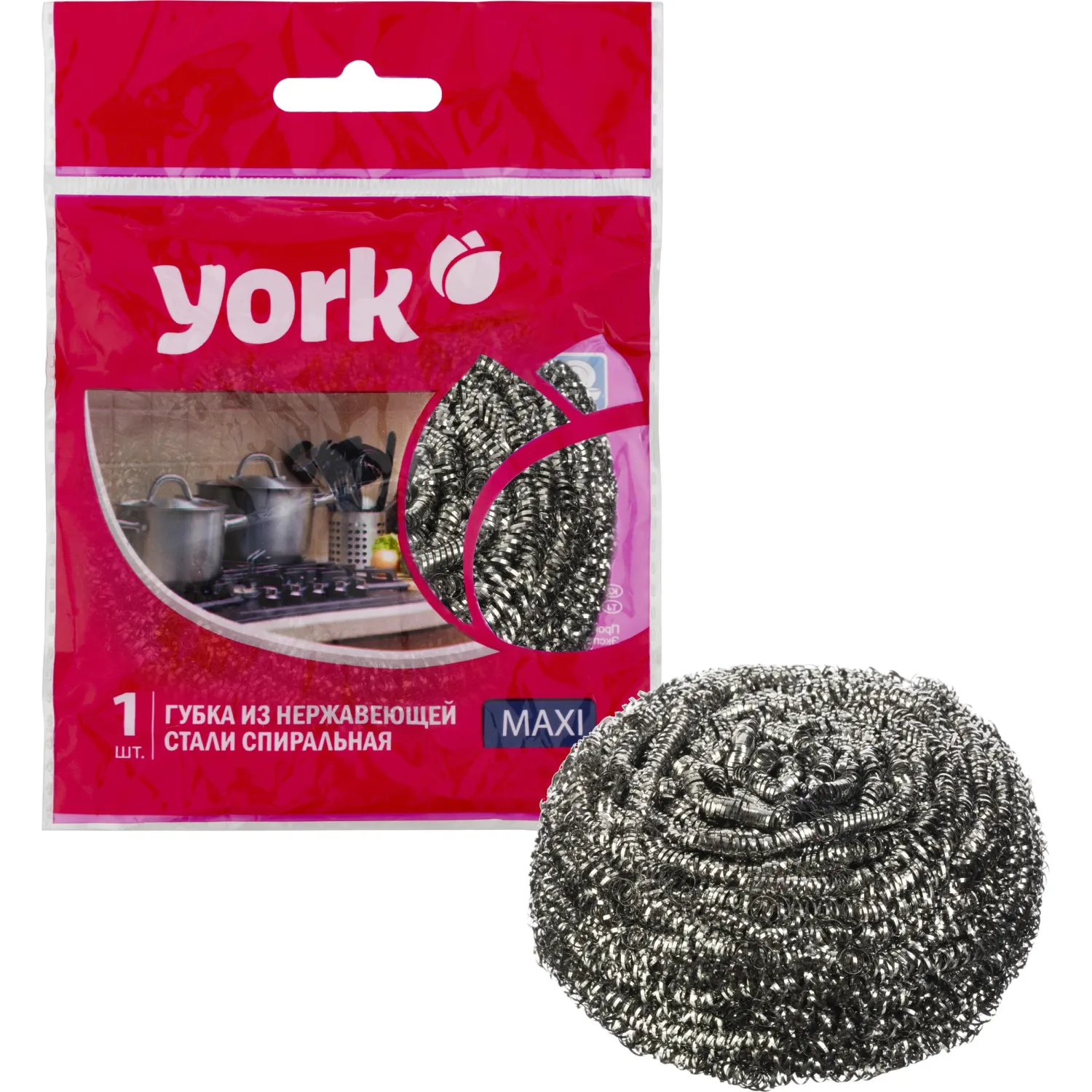 превью Губка-мочалка для уборки York Макси металлическая 8x8 см 27 г