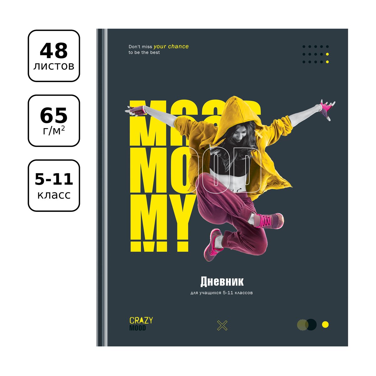 Дневник 5-11 кл. 48л. (твердый) BG «Crazy mood», матовая ламинация, выборочный лак