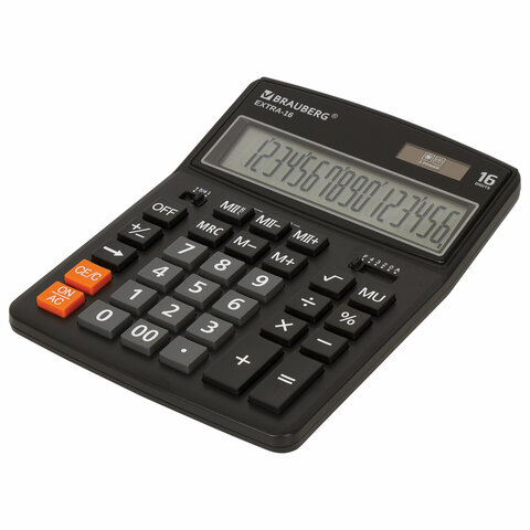 Калькулятор настольный BRAUBERG EXTRA-16-BK (206×155 мм), 16 разрядов, двойное питание, ЧЕРНЫЙ