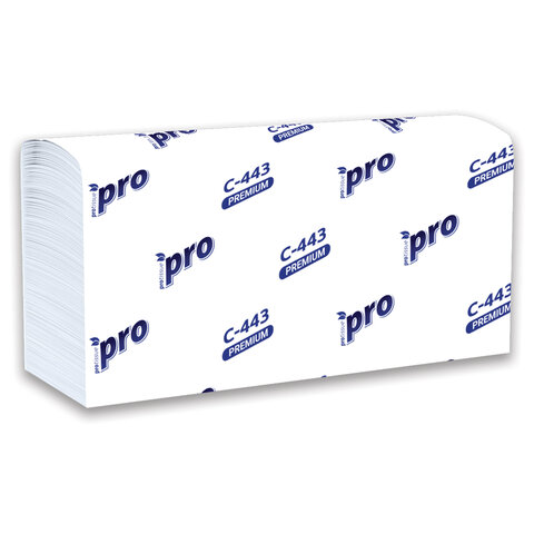 Полотенца бумажные 190 шт., PROtissue (H2) PREMIUM, 2-слойные, белые, КОМПЛЕКТ 21 пачка, 24×21.5 см, Z-сложение