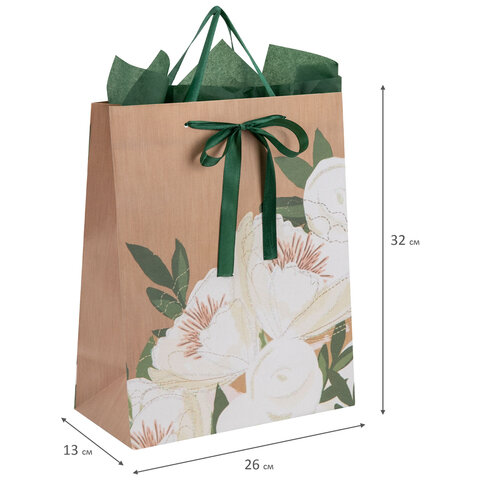 Пакет подарочный (1 штука) 26×13х32 см (L), «Flower Kraft», с тишью, глиттер, ЗОЛОТАЯ СКАЗКА