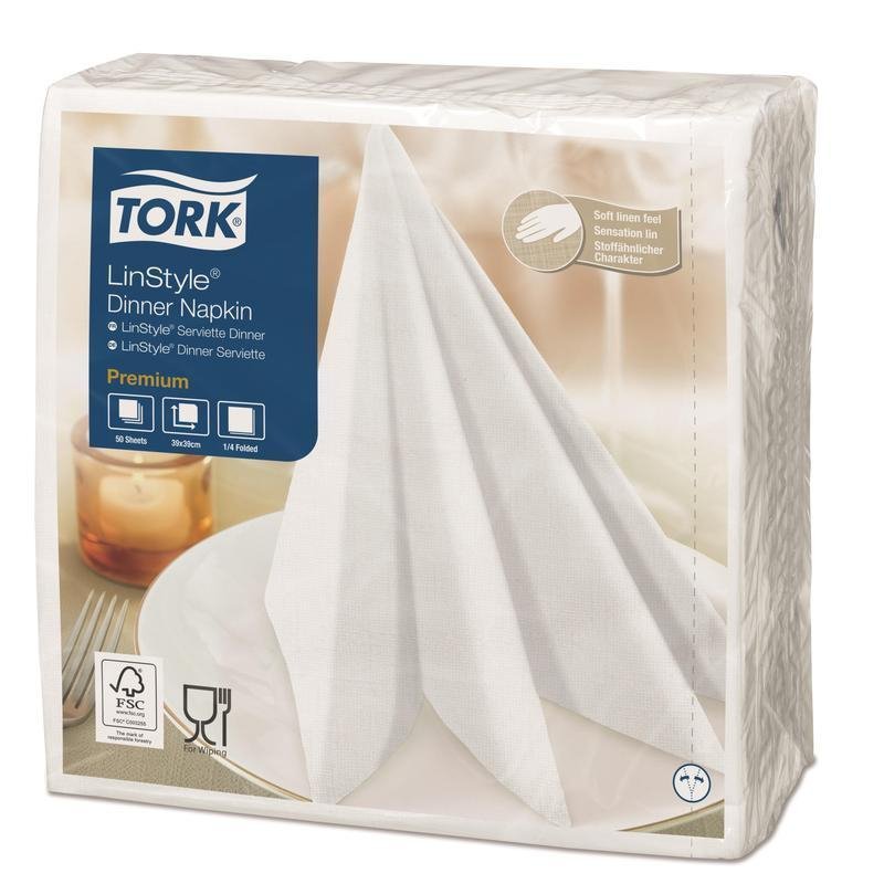 Салфетки бумажные Tork LinStyle Premium 478711 39×39 см белые 1-слойные 50 штук в упаковке