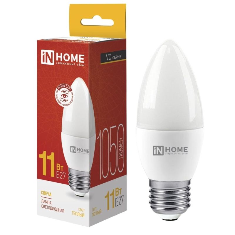 Лампа светодиодная LED-СВЕЧА-VC 11Вт 230В Е27 3000К 1050 Лм IN HOME