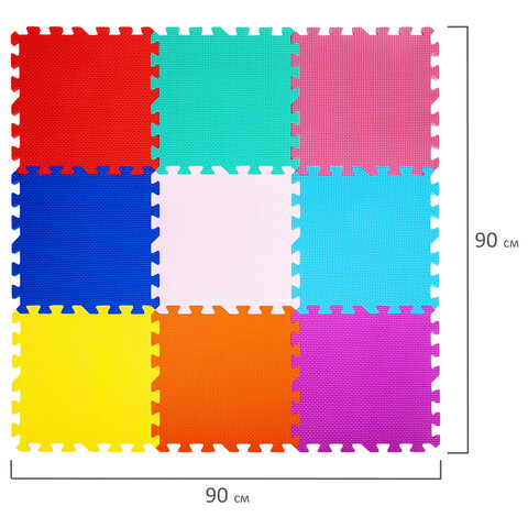 Коврик-пазл напольный 0.9×0.9 м, мягкий, цветной, 9 элементов 30×30 см, толщина 1 см, ЮНЛАНДИЯ